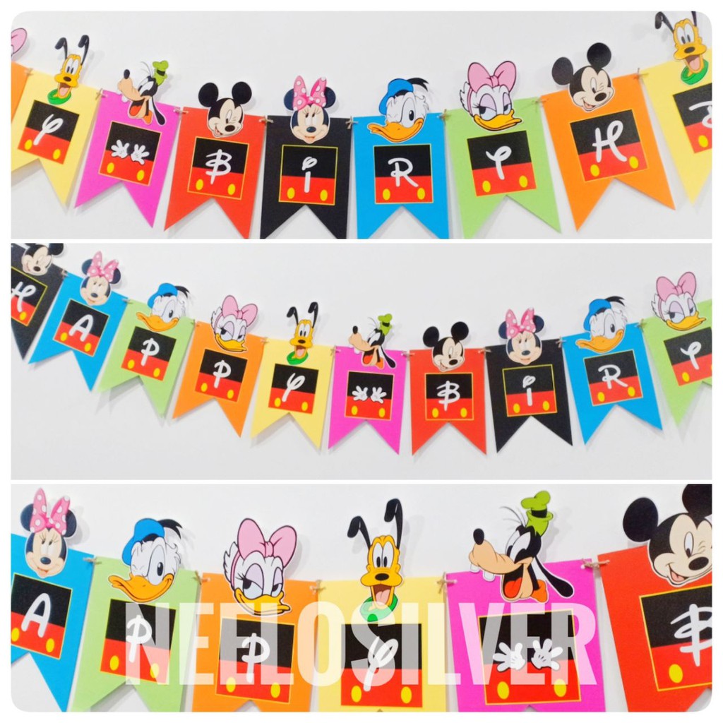 Mickey Mouse Friends Theme Flag Banner For Birthday Decoration - details about x2 personalised birthday banner roblox children kids party decoration poster 2