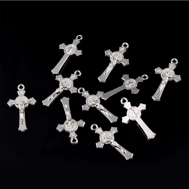 10pcs Religious Classic Universal Cross Crafts Cross Medal Jesus Cross Necklace Handmade Medal