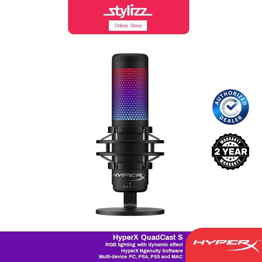 HYPERX QUADCAST S RGB USB Condenser Microphone AntiVibration Shock Mount 4 Polar Patterns Pop