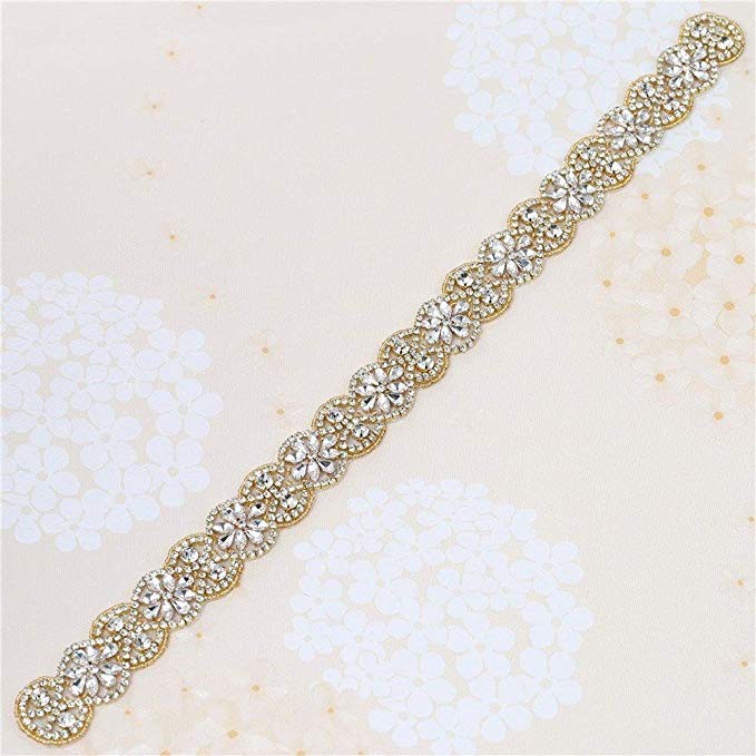 Wedding Belt Applique Rhinestones Bridal Trim Handmade Hot Fix For