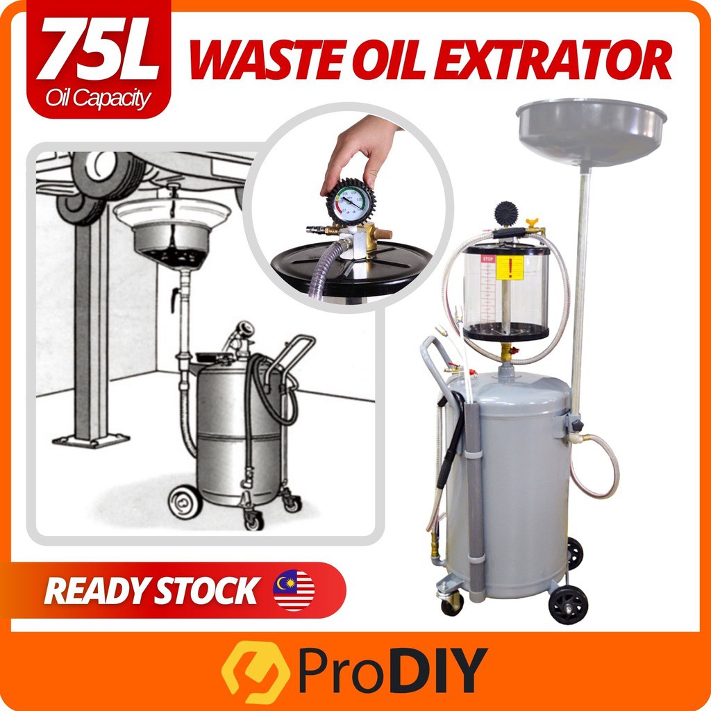 75L Portable Oil Waste Drain Extractor Tank Air Operated Drainer Heavy Duty Oil Extractor Adjustable Height ( 6297 )