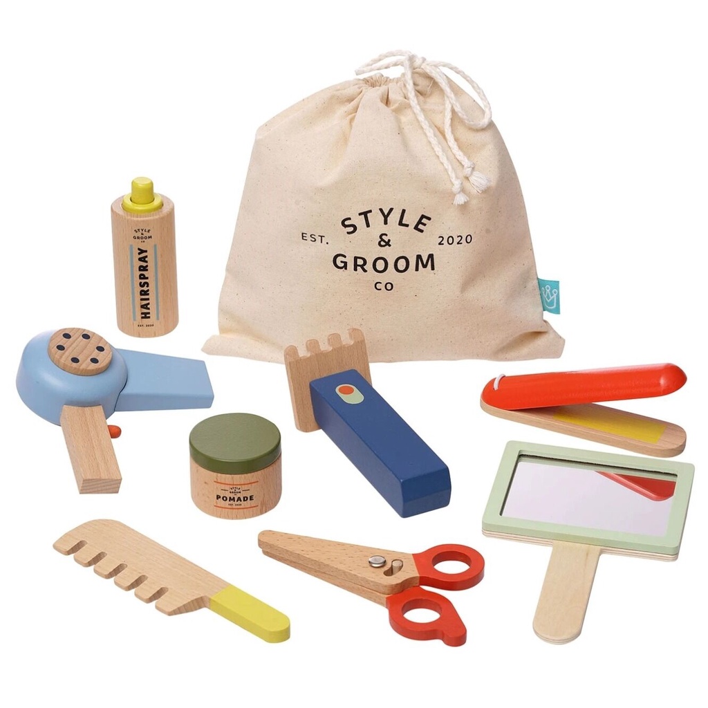 Manhattan Toy: Style & Groom Wooden set pretend play comes with drawstring bag (9pcs)