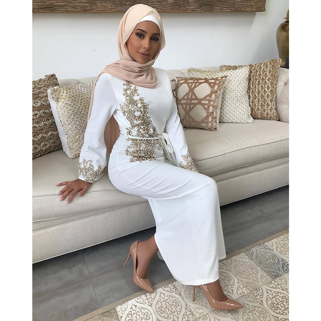 Versatile Durable abaya Arabian Lace Beaded maxi Dresses Muslim baju Muslimah robe women wear dress - Image 3