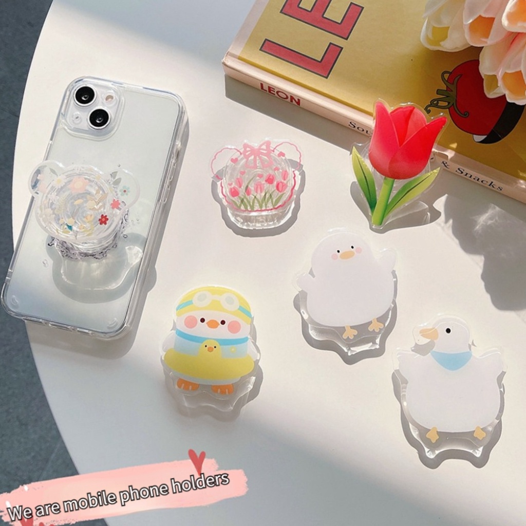 Universal Phone Stand Airbag Floral Flower Tulip Cartoon Duck Lazy Bracket Phone Accessory Gadgets Cute PC Cellphone Foldable Holder Grip