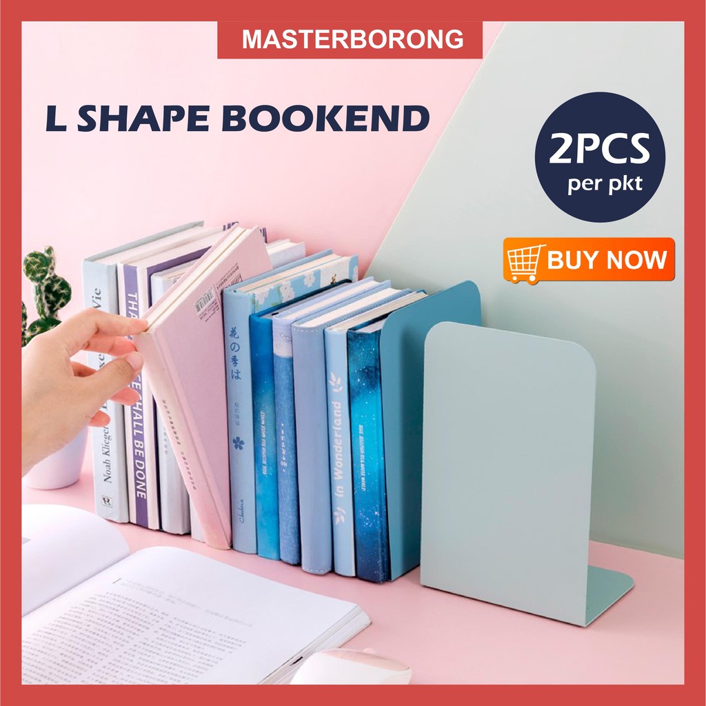 masterborong 2 pcs set Heavy Duty Metal Bookend L-Shape Book Holder Book End Rak Buku Persendirian Stationery