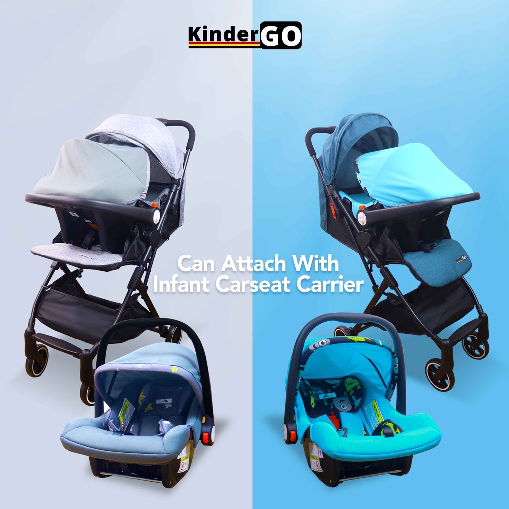 [KinderGo] 2 in 1 Compact Ace Baby Stroller + Infant Carrier with FREE Accessories (Adapter & Travel Bag)