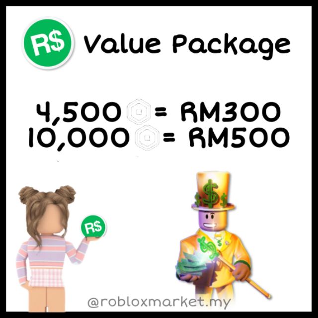 Roblox Robux 4 500 10 000 Robux Value Packs Shopee Malaysia - roblox robux package 500 robux shopee malaysia