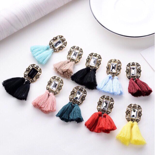 [LSC] Women's Fashion Bohemian Rhinestone Crystal Tassel Fringe Boho Dangle Earrings