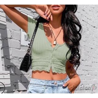 ❆☉❆Women Sexy Top Summer Short Sleeve Hollow Outfit Solid Color Lace Crop  Top | Shopee Malaysia