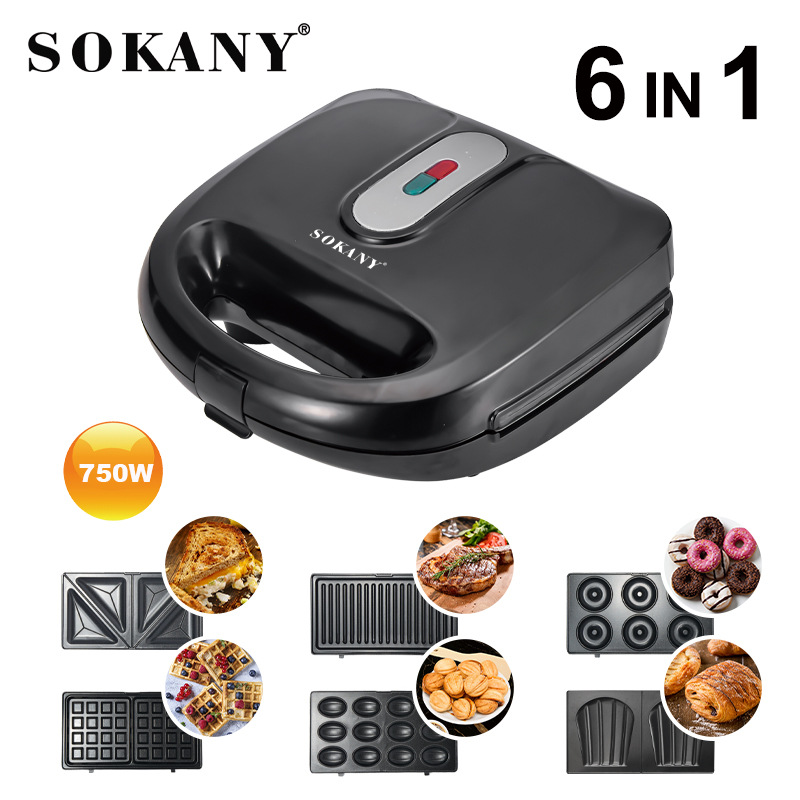 Sokany 6-in-1 Sandwich / Waffle / Doughnut / Pastry Maker Pembuat Sandwic Wafel