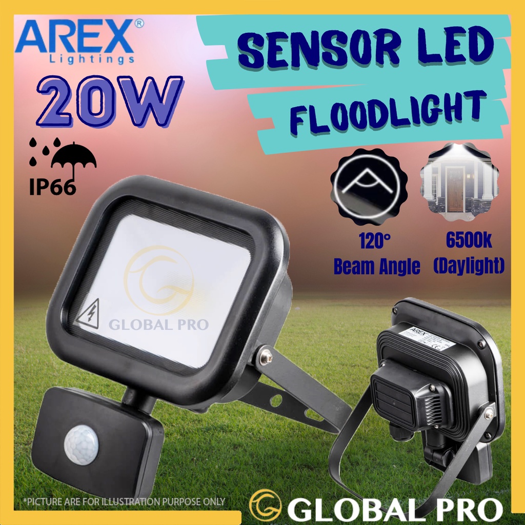 AREX 20W LED Sensor Floodlight / Lampu Terang Kecemasan Spotlight Sensor/ Outdoor Garden Light/Daylight 6500K IP66