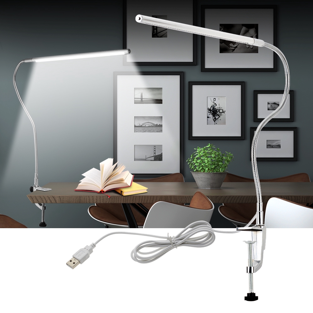 Led Table Lamp Long Arm Clamp Mount, Bedside Table Lamp With Reading Arm