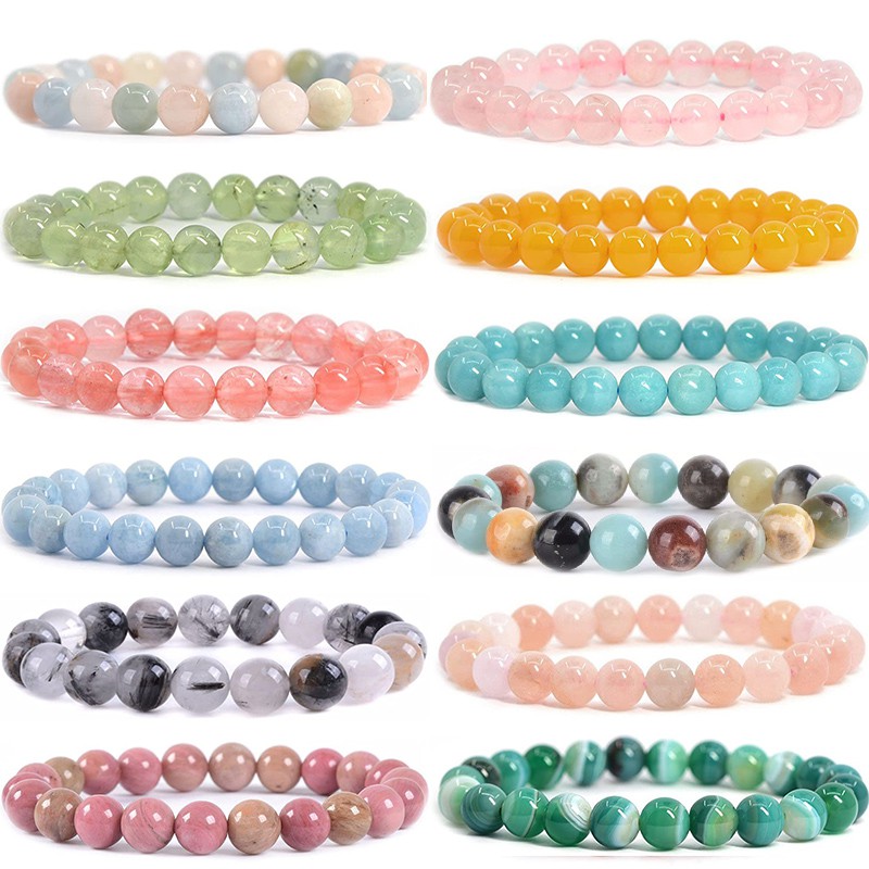 6MM 8MM Natural Stone Healing Crystal Stretch Beaded Bracelet Women Men Round Bangle Unisex Jewelry