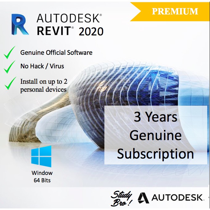 Genuine Autodesk Revit 2020 3 Years License Windows 64 Bits Edu