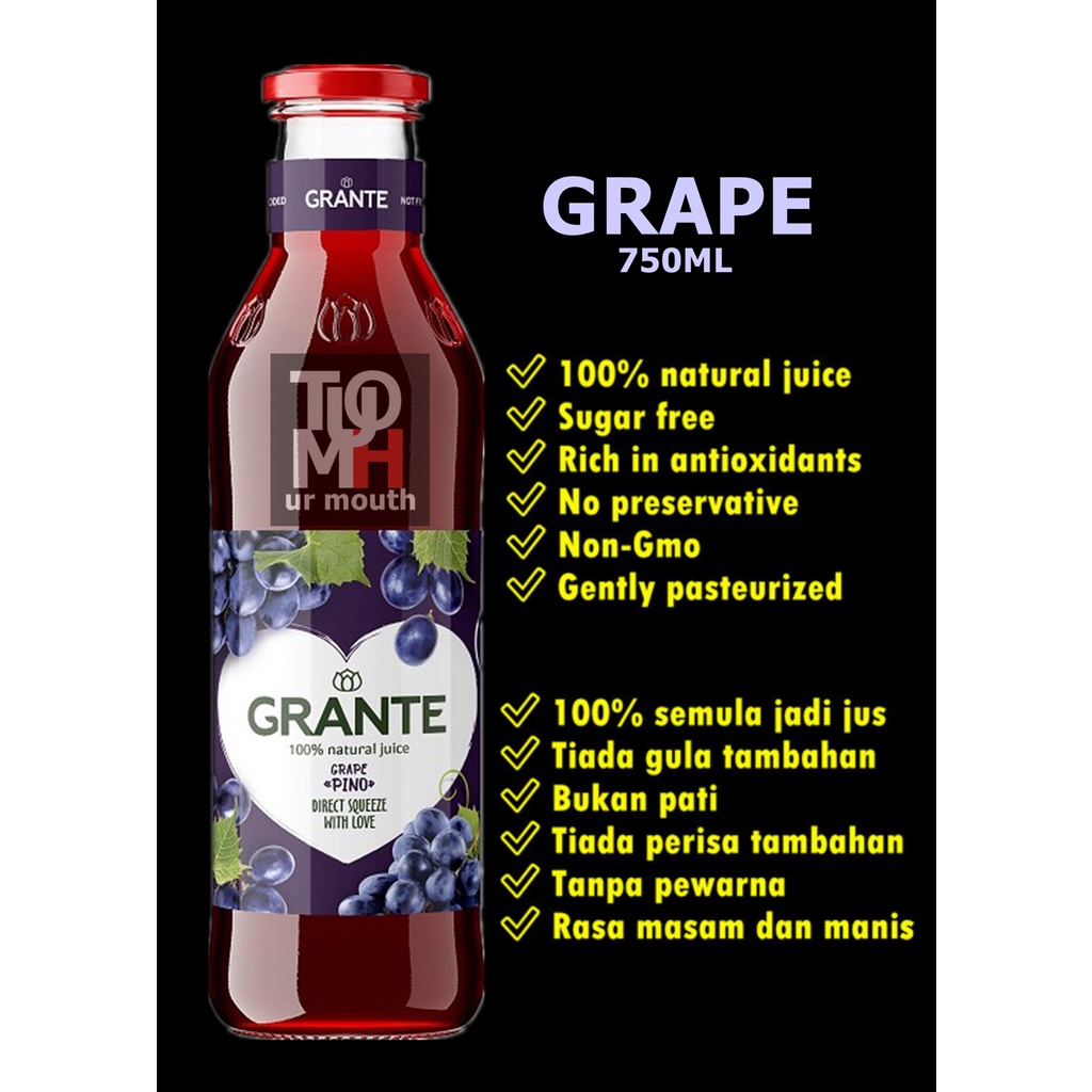 750ML GRANTE 100% ORGANIC Black Grape Juice/ Jus Anggur Hitam/  黑葡萄汁