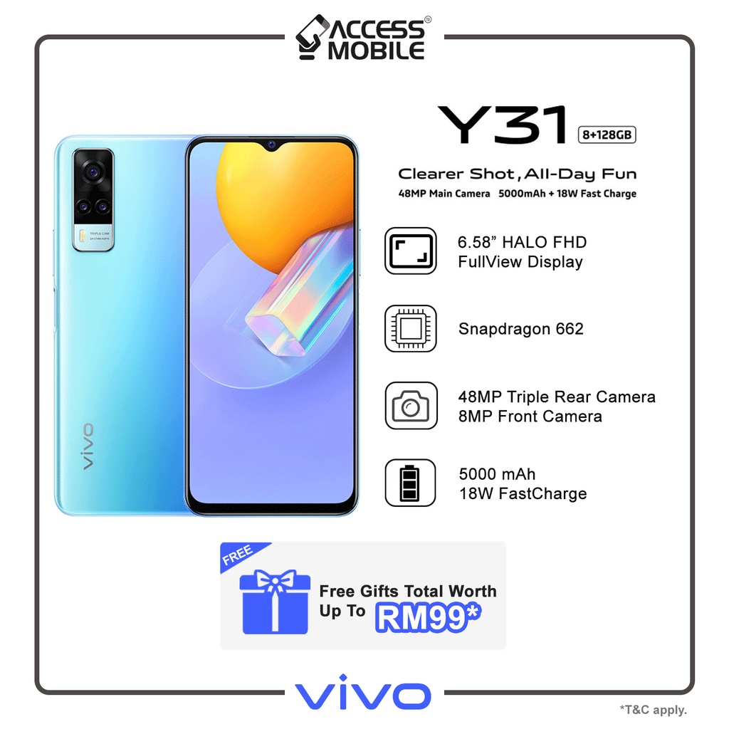 Vivo Y31 8gb 128gb 6 58 Lcd 5 000mah 18w Fastcharge Clearer Shot All Day Fun Original 1 Year Warranty Shopee Malaysia