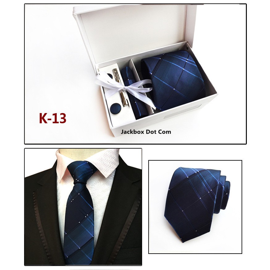 [23 Designs M'sia Ready Stock] 5 Pieces Set Gift Box Business Formal Necktie Handkerchief Cufflink Mens Tie 601