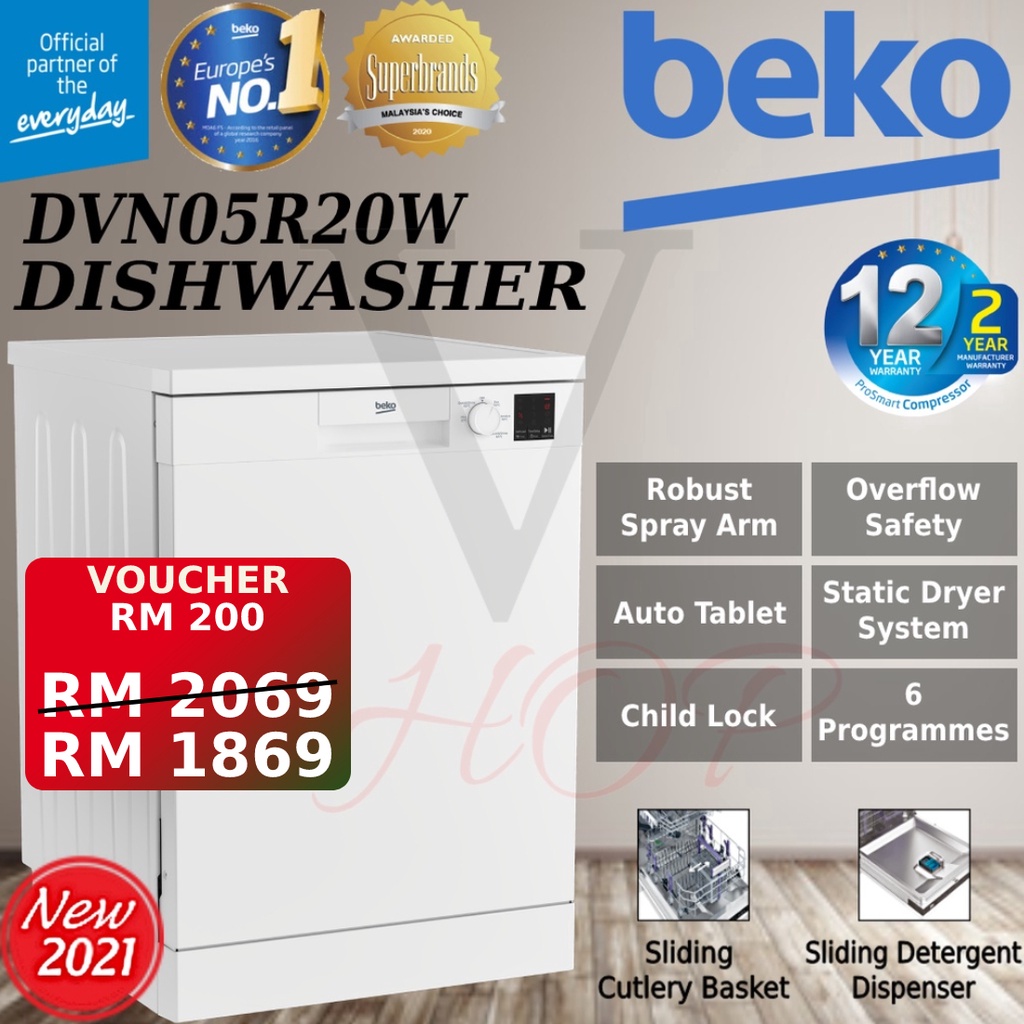 Beko DVN05R20W Freestanding Dishwasher 13 Place Settings