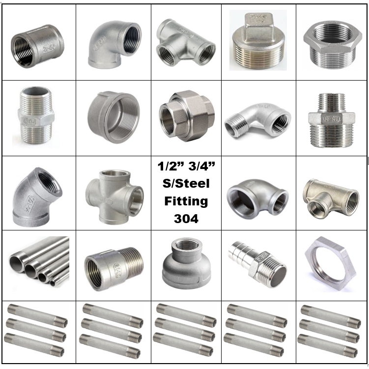 KH 1/2'' 3/4'' (15mm)(20mm) Stainless Steel 304 Fitting & Pipe / Socket / Elbow/ Tee / Nipple / Plug / End Cap.