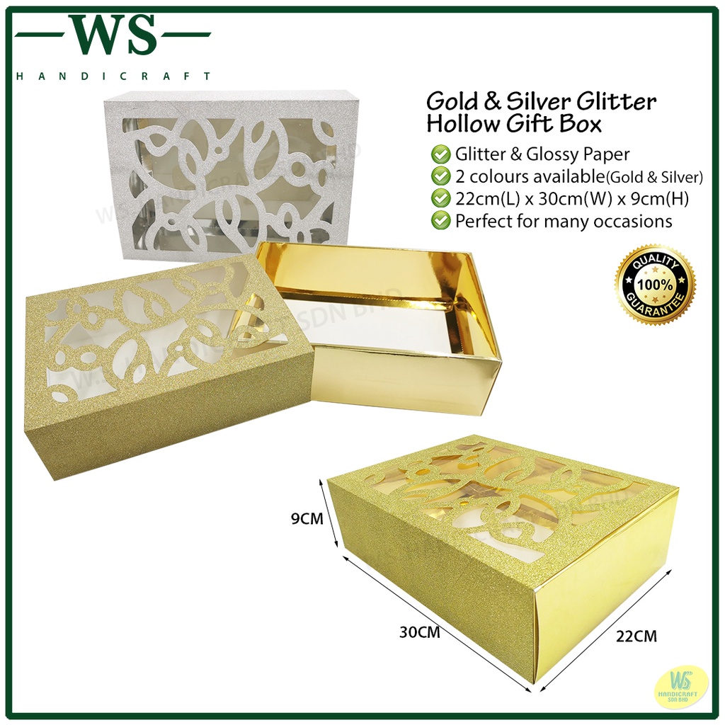 Premium Silver & Gold Rectangular Gift Box Foldable See Trough Design ...