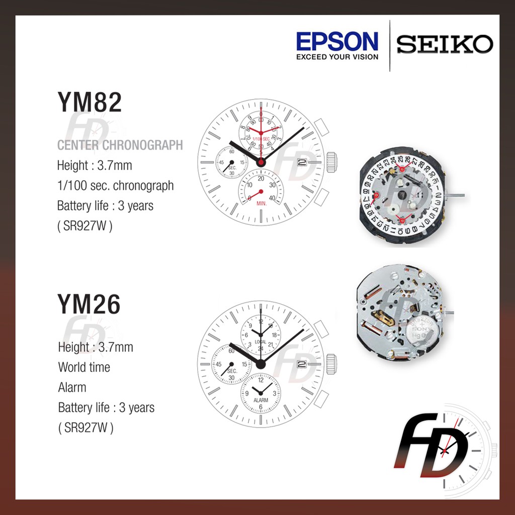Seiko YM26 (5T82) / YM82 (7T82) Epson Chronograph Quartz Watch Machine  Movement (Made in Japan) Engine Jam | Shopee Malaysia