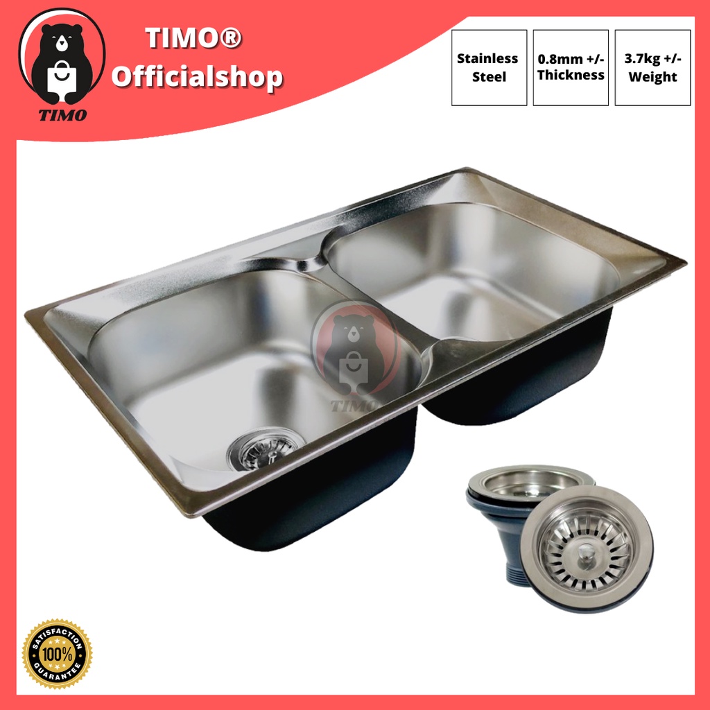 Stainless Steel Double Bowl Kitchen Sink Size 800mm X 460mm X 0mm Shopee Malaysia