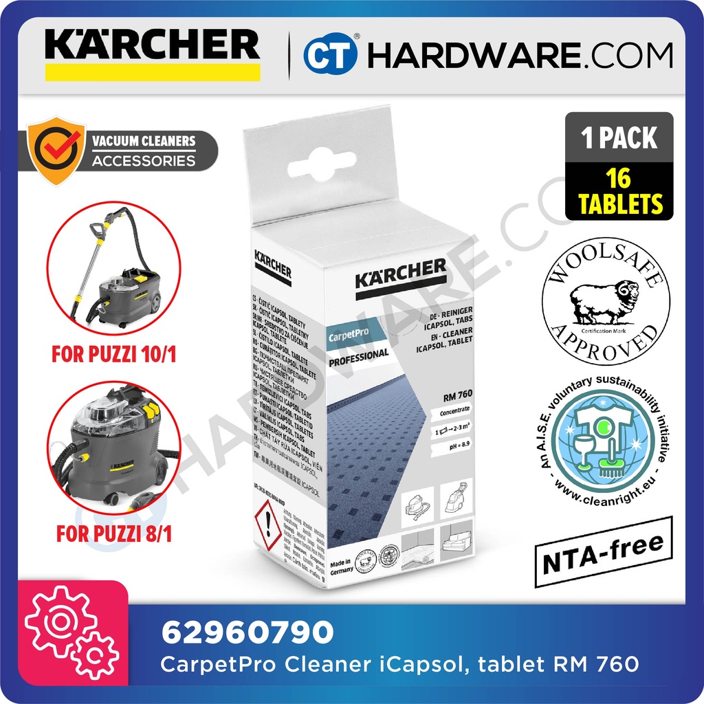 Karcher 62960790 Carpet Cleaner Cleaning Agents 16 Tablets for PUZZI 10