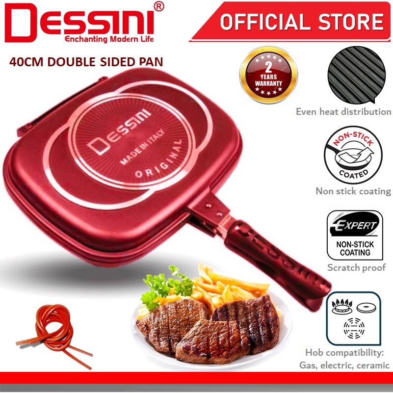DESSINI ITALY Granite Aluminium Non Stick Double Sided Pressure Grill Fry Pan Cookware Tool (40cm)