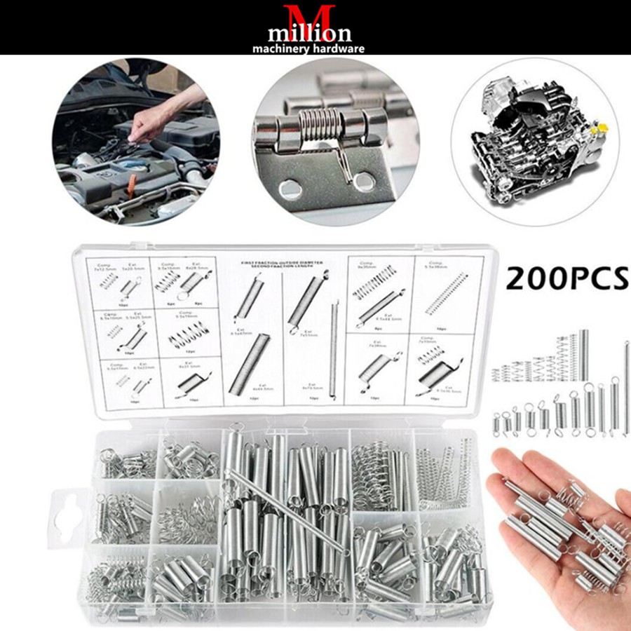 200Pc Assortment Car Steel Electrical Hardware Drum Extension Tension Spring Kit