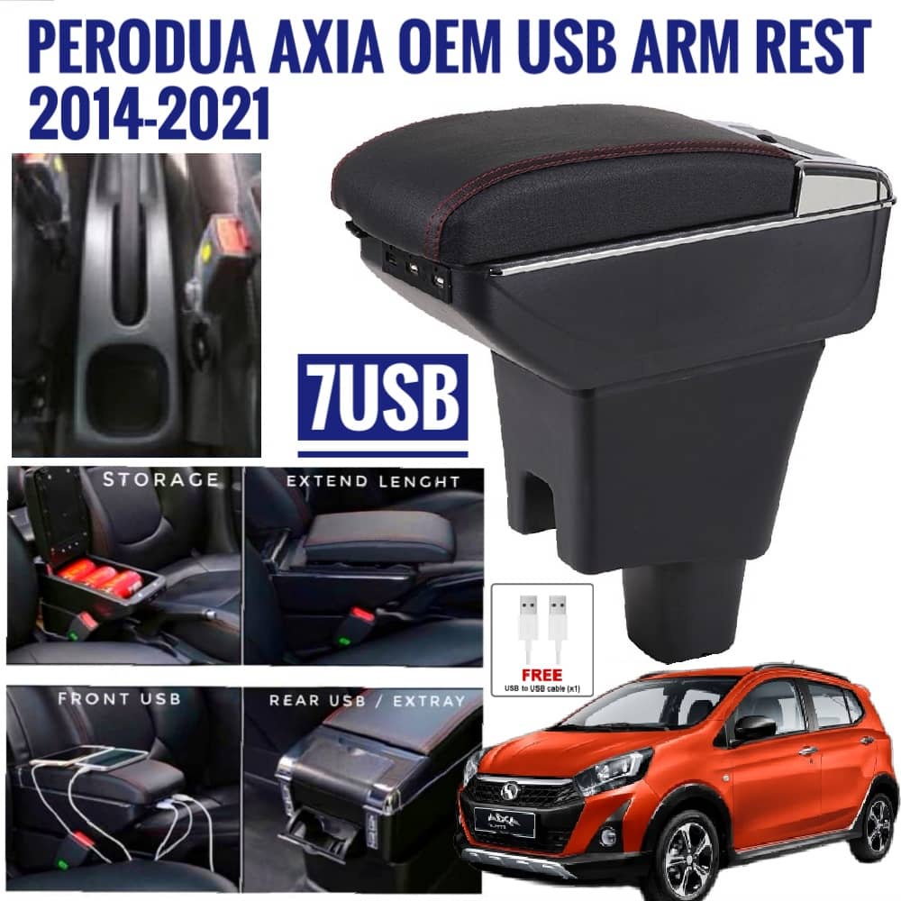 Perodua Axia Arm Rest Car Arm Rest USB Port Armrest Axia Console Box Double Layer Drink Cup