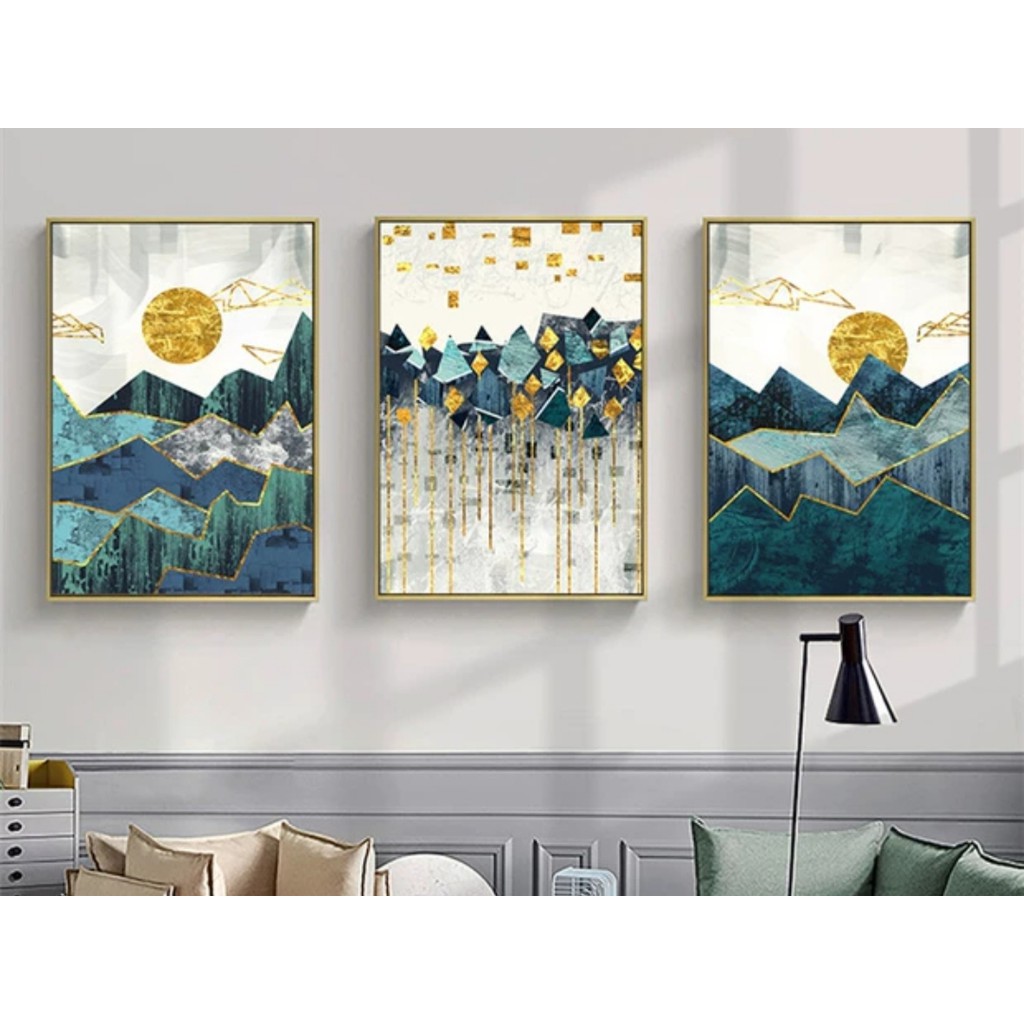 Wood Frame 1 Set 3 Pcs Abstract Canvas Wall Art Decor Print For Living Room Shopee Malaysia