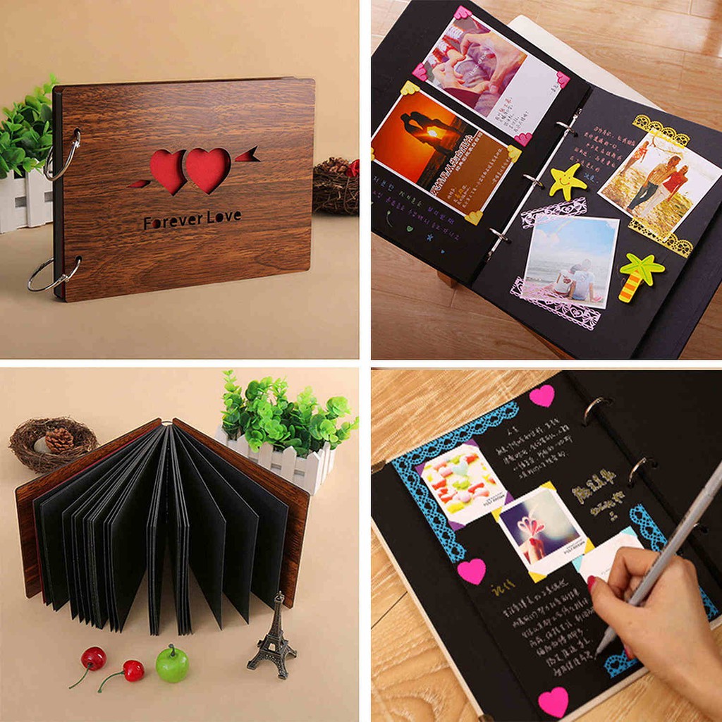 Handmade Wooden Gift Couple Baby Photo Diy Album Square Book Shopee Malaysia