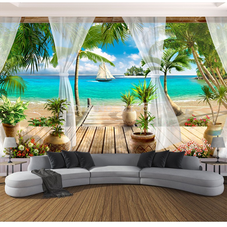 Annagood Custom 3D Photo Wallpaper Balcony Sandy Beach Sea View 3D Living  Room Sofa Bedroom TV Background Wall Mural Wallpaper Home Decor | Shopee  Malaysia