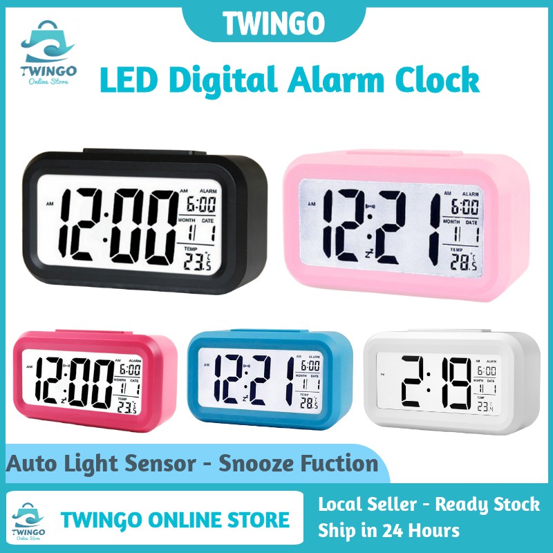 Digital Clock Alarm Snooze Temperature Calendar LCD Display Auto Light Sensor 