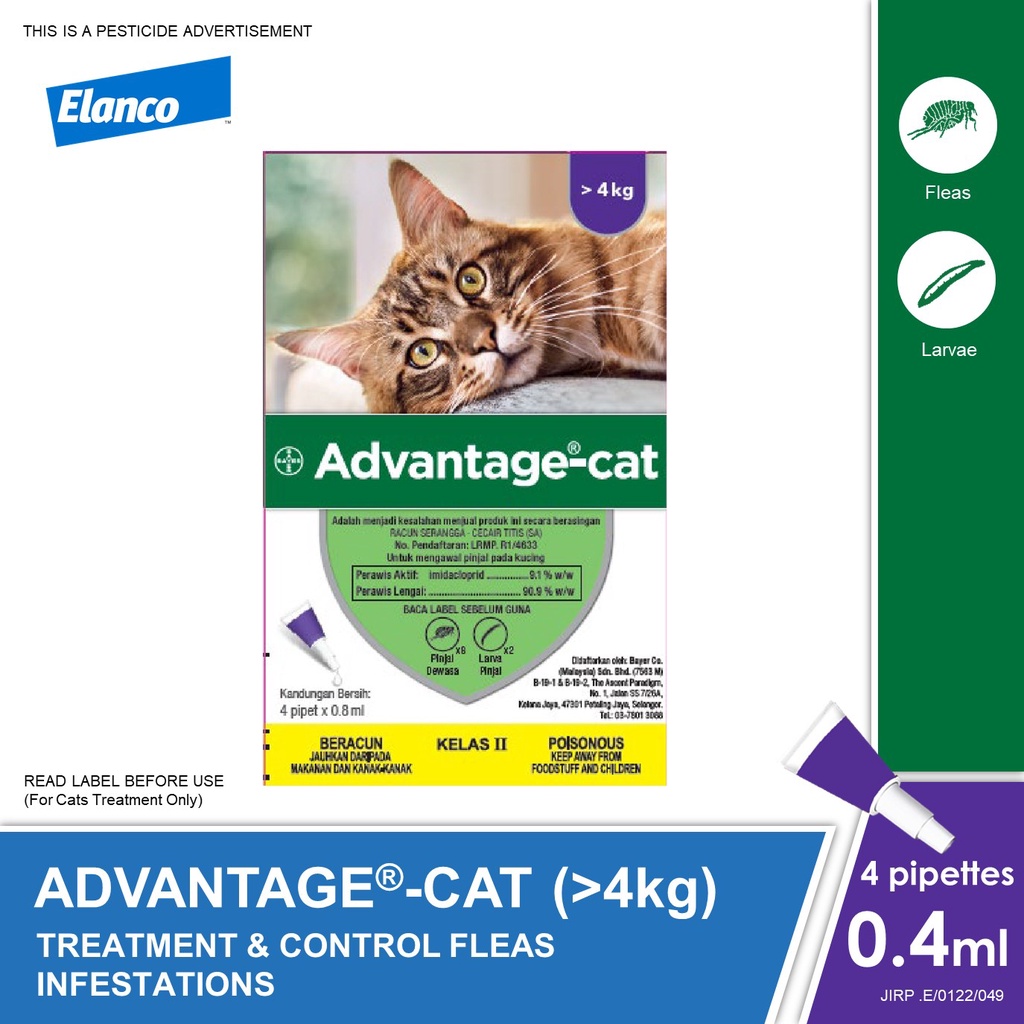 Advantage Cat Spot On Flea Treatment (4 x 0.8ml) Shopee Malaysia