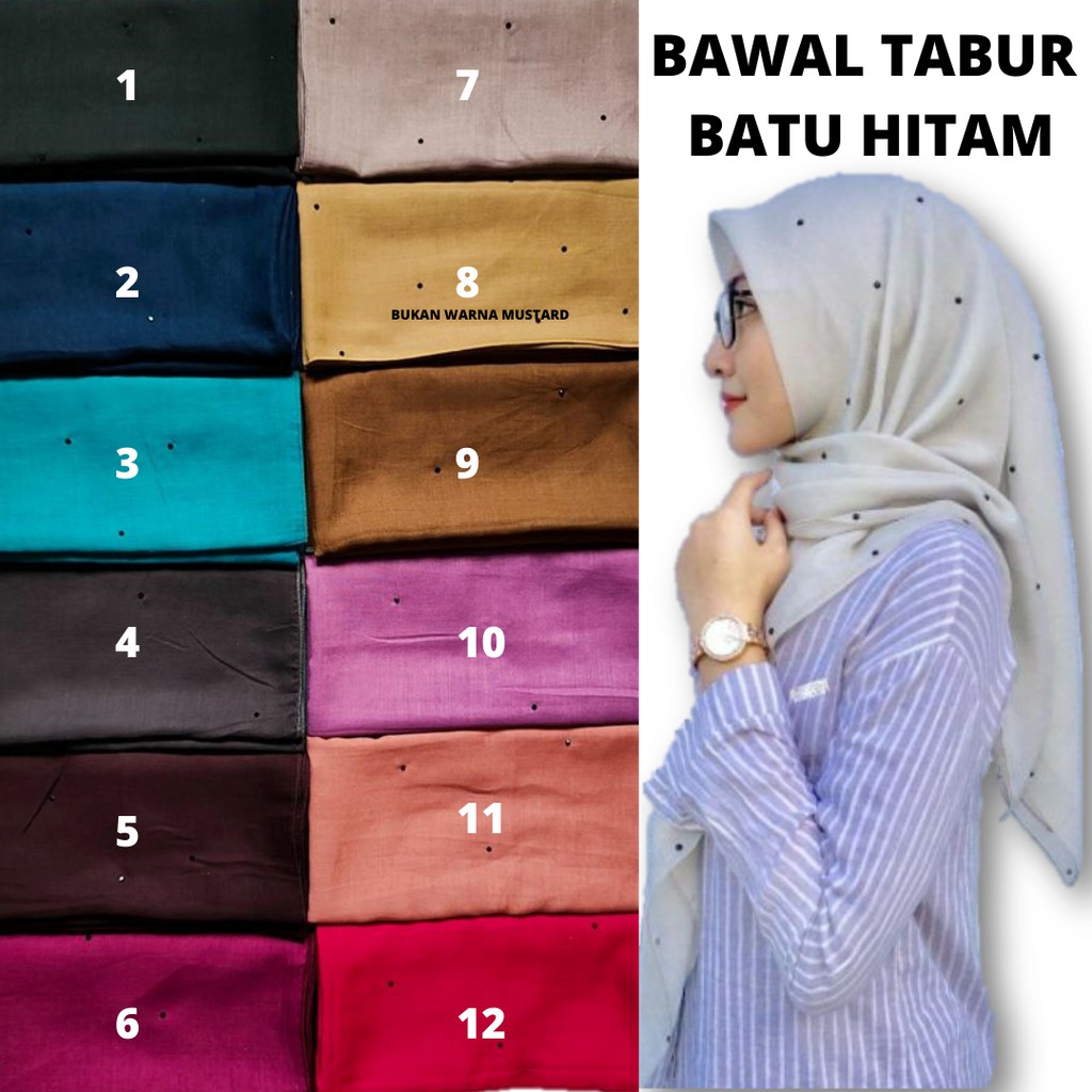 Tudung Bawal Batu Tabur Hitam-1 | Shopee Malaysia