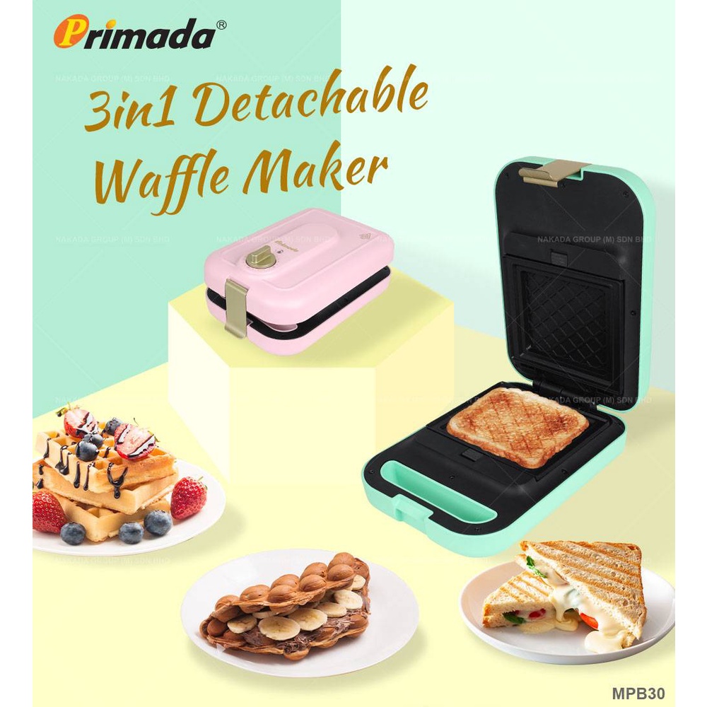 HOSEI 🔥READY STOCK🔥 PRIMADA 3 In 1 华夫松饼机 Detachable Waffle Maker MPB30