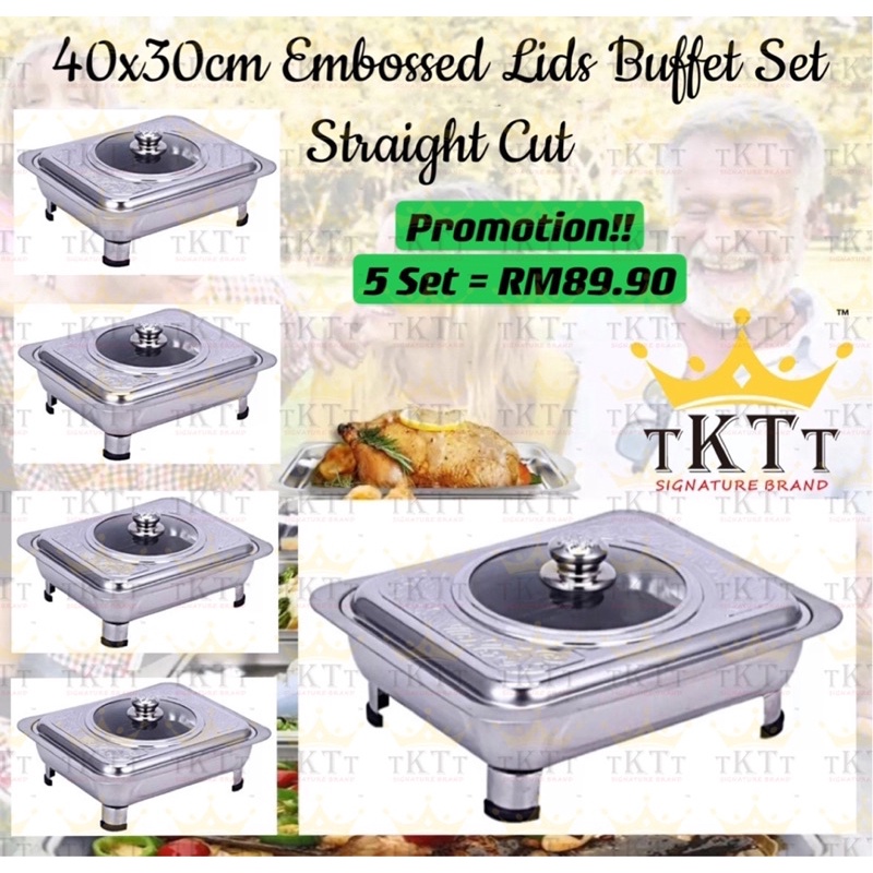 TKTT 5 Set 40x30 Embossed Stainless Steel Buffet Set Catering Serving Tray Food Pan Warmer Bekas Lauk Katering Serbaguna