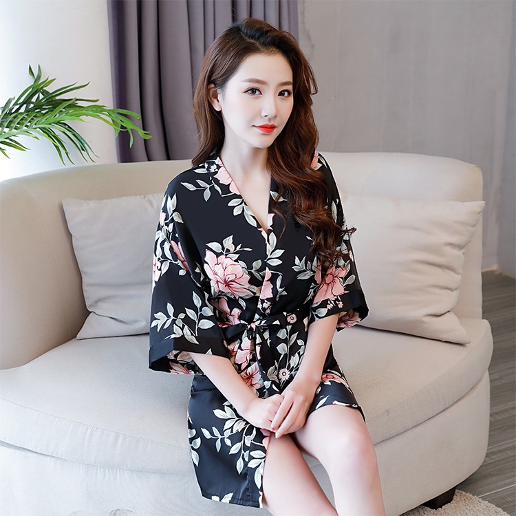 Robe Ladies Sexy Silk sleepwear Short panjamas Homewear Robe Four Color free size new model