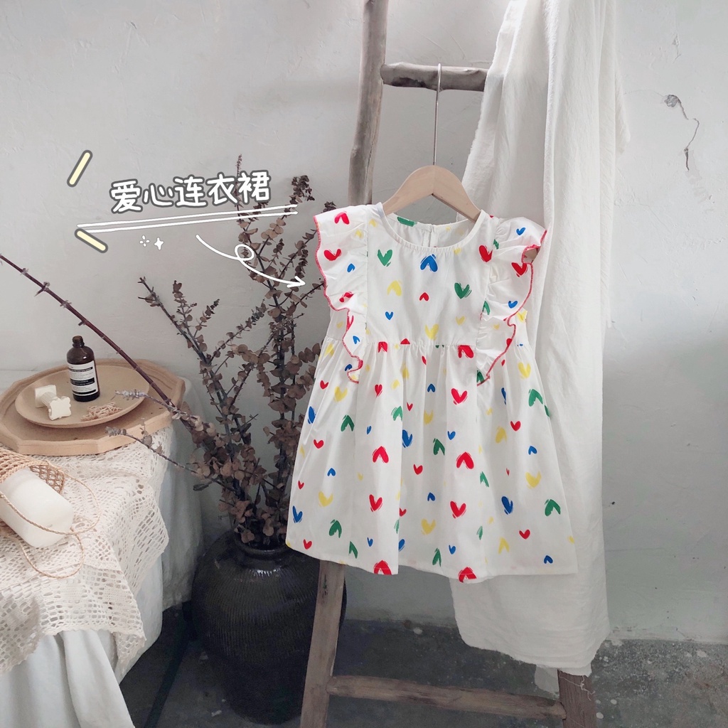 Girls Dress 2022 Summer New Style Korean Version Girl Baby Love Skirt Western Sleeveless
