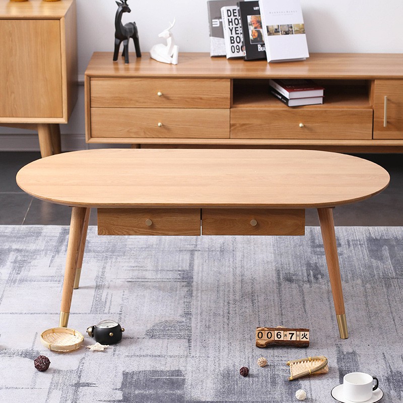 Kids Occupied Oval Solid Wood Coffee Table Tea Table White Oakwood Scandinavian Style Simplistic Muji Style Shopee Malaysia