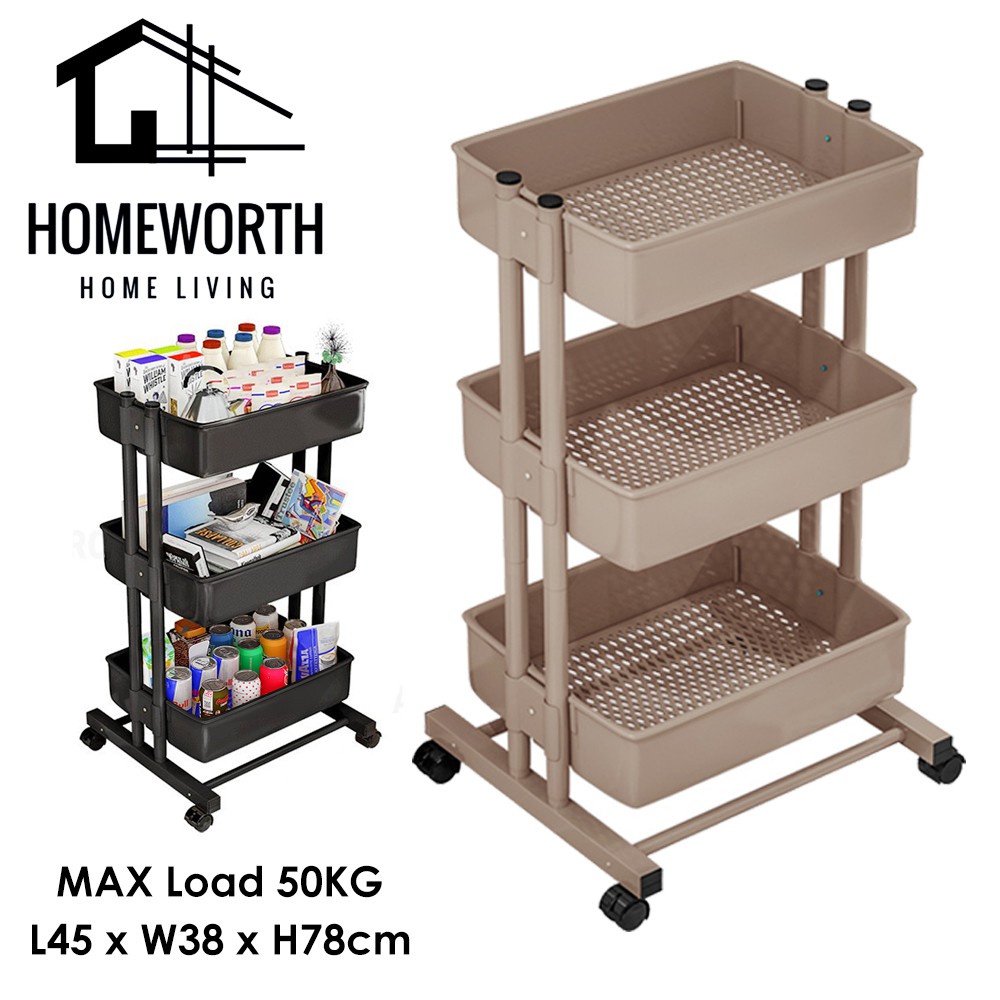 Z833 3 Tiers Trolley Shelves Rack Storage Kitchen Space Saver With