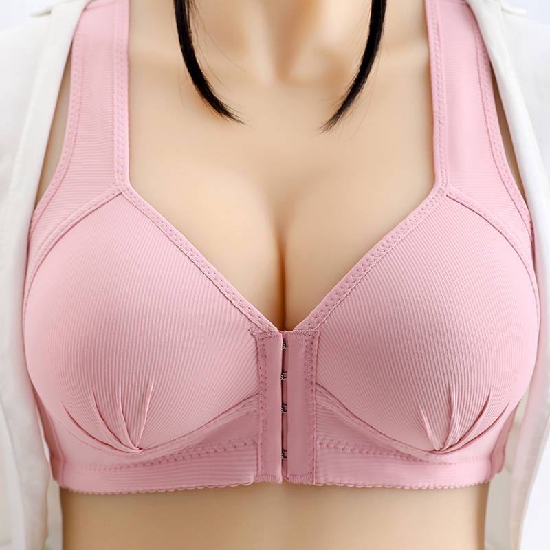 【READY STOCK】New Arrival Large Size Front Button Comfortable Gather Bra Breathable Thin Section Without Steel Ring