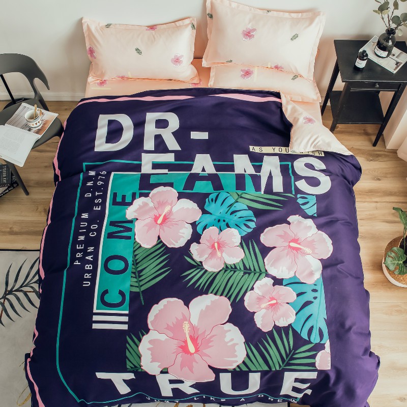 Home Textile Modern Bed Linen Flowers Leaves Letters Print Duvet
