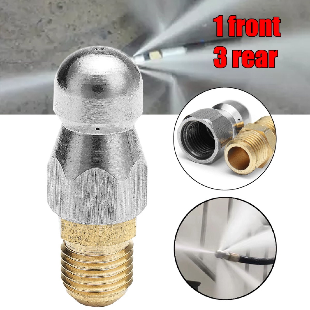 1Pair 1 Front 3 Rear M14 High Pressure Sewer Nozzle Jet Pipe Hose Drain