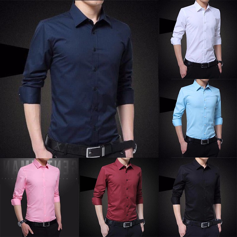 Baju Lelaki 6 Colour Men's Shirt Long Sleeve Shirt Slim Fit Men Kemeja ...