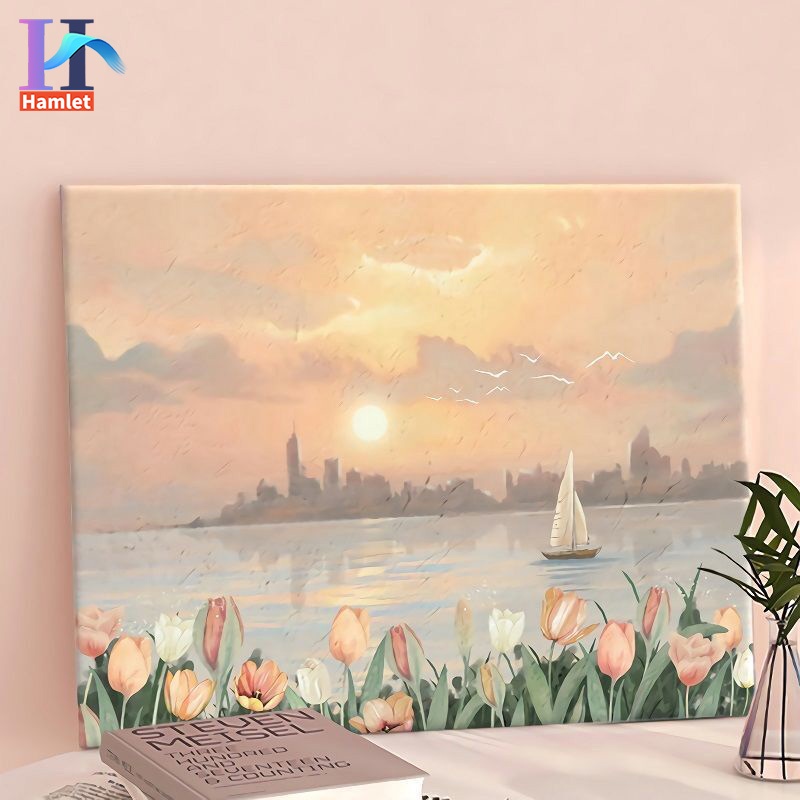 Hamlet【40*50cm】DIY paint by number /hand coloring/oil painting/tulip sunrise landscape/healing hand-painted gift decoration painting