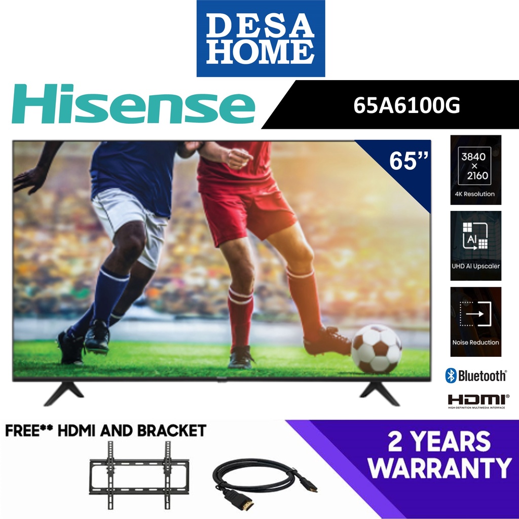 HISENSE 4K Ultra HD Smart LED TV (65") [Free HDMI Cable + Bracket] 65A6100G