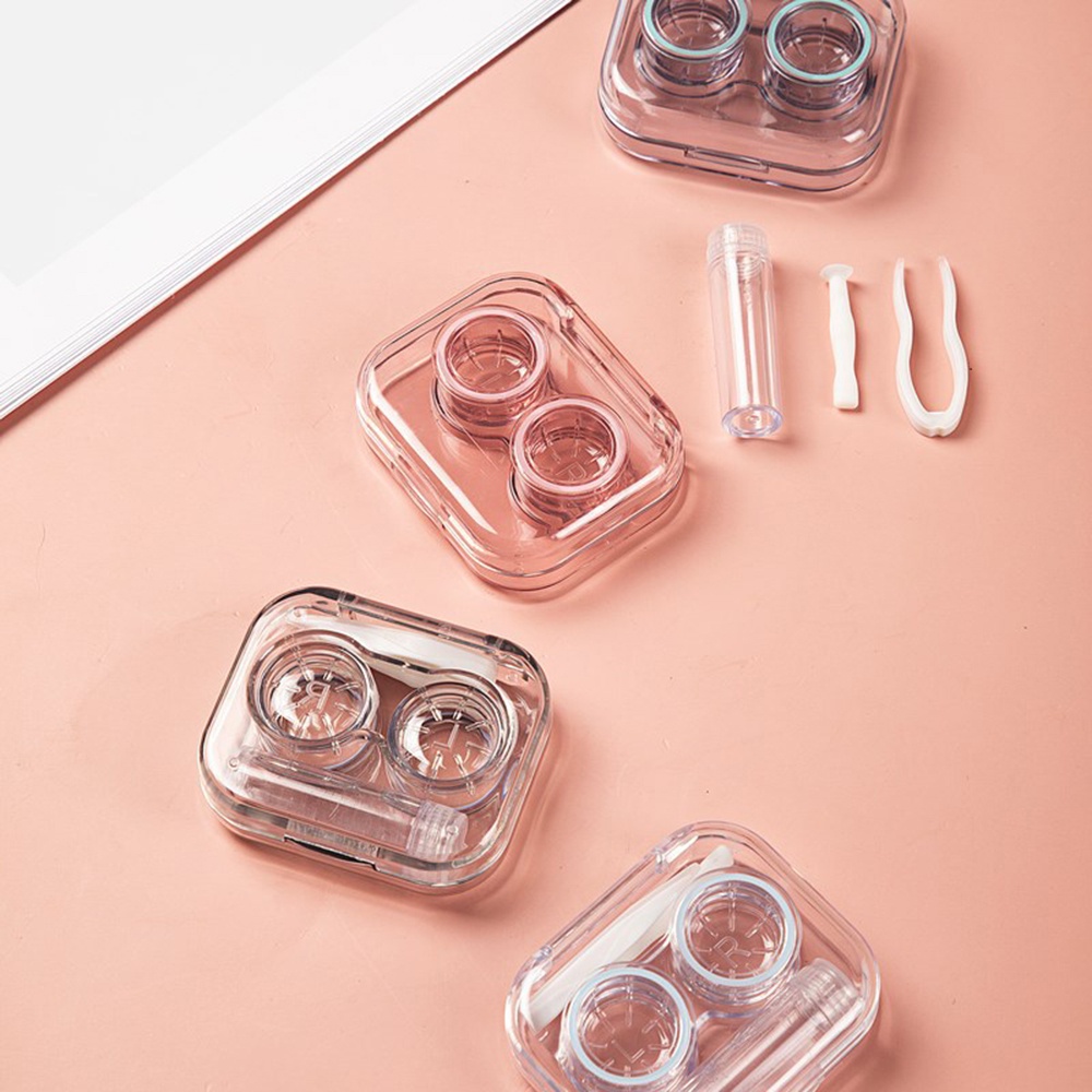 CK Mini Contact Lens Case Clear Travel Box with Tweezers Stick Solution