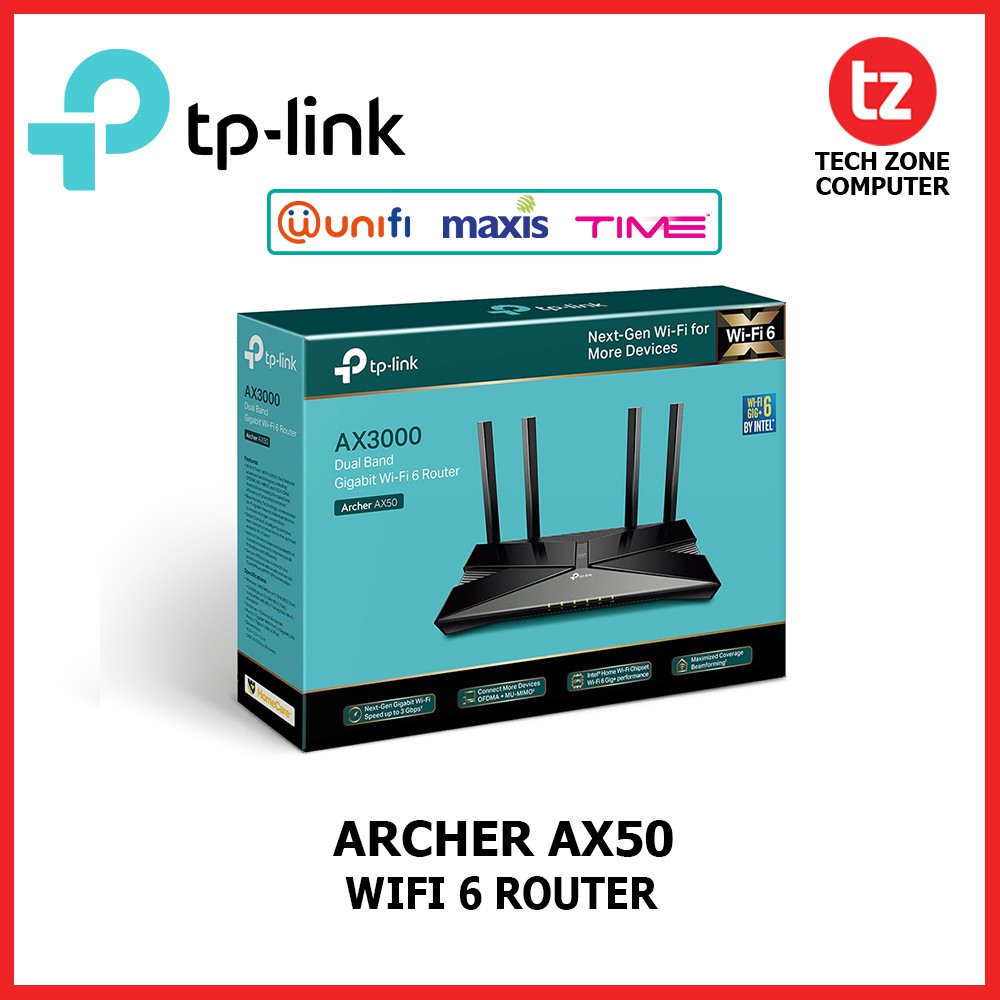 TPLink Archer AX50 AX3000 DualCore CPU Powered WiFi 6 Wireless AX